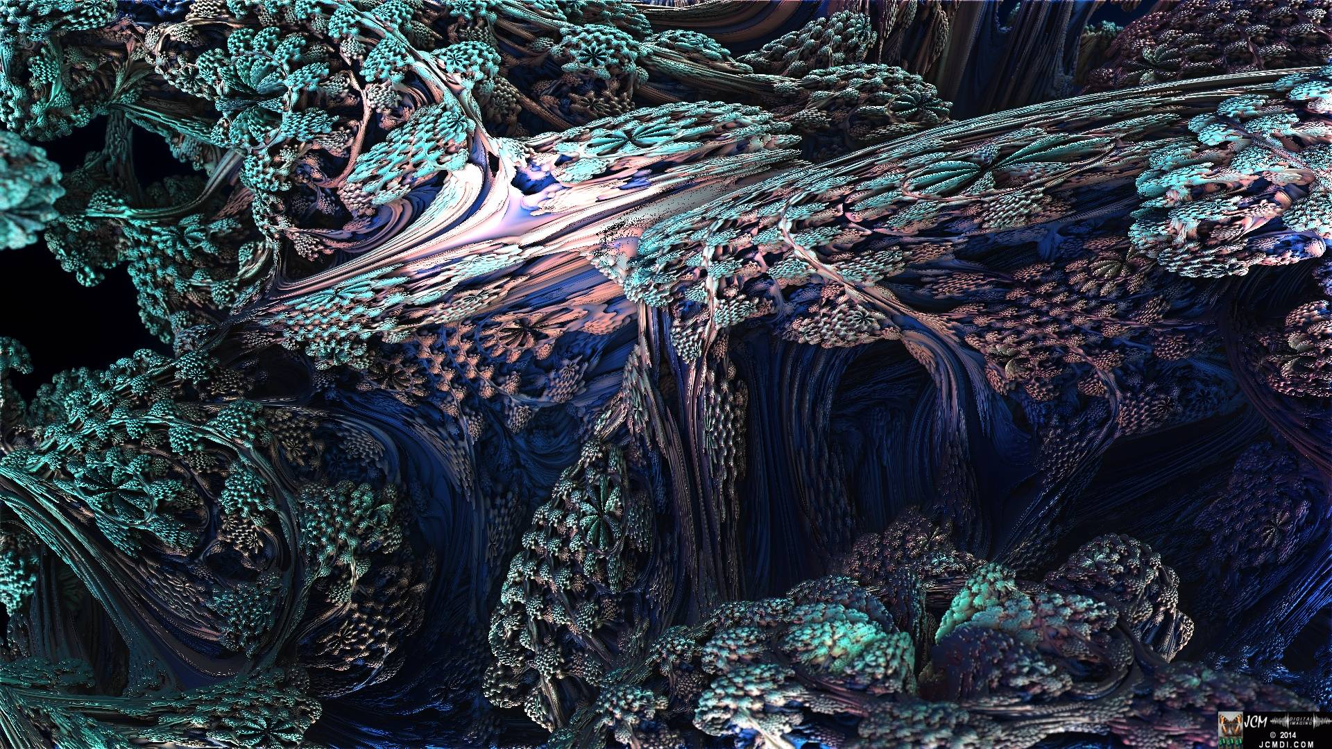 Still image from the JCMDI video Blue Coral on YouTube, rendered with Mandelbulb 3D